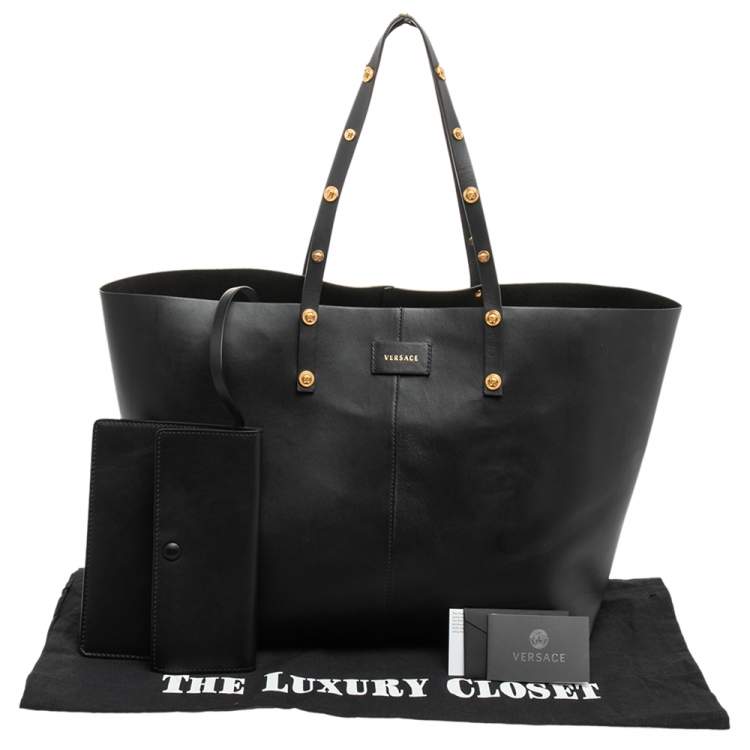 Pre Owned Versace Black Leather Tote