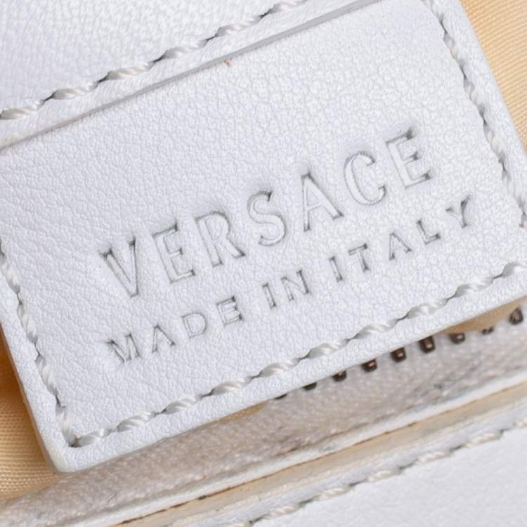 Pre Owned Versace Off White/Gold Monogram Fabric and Leather Snap Out Of It Satchel