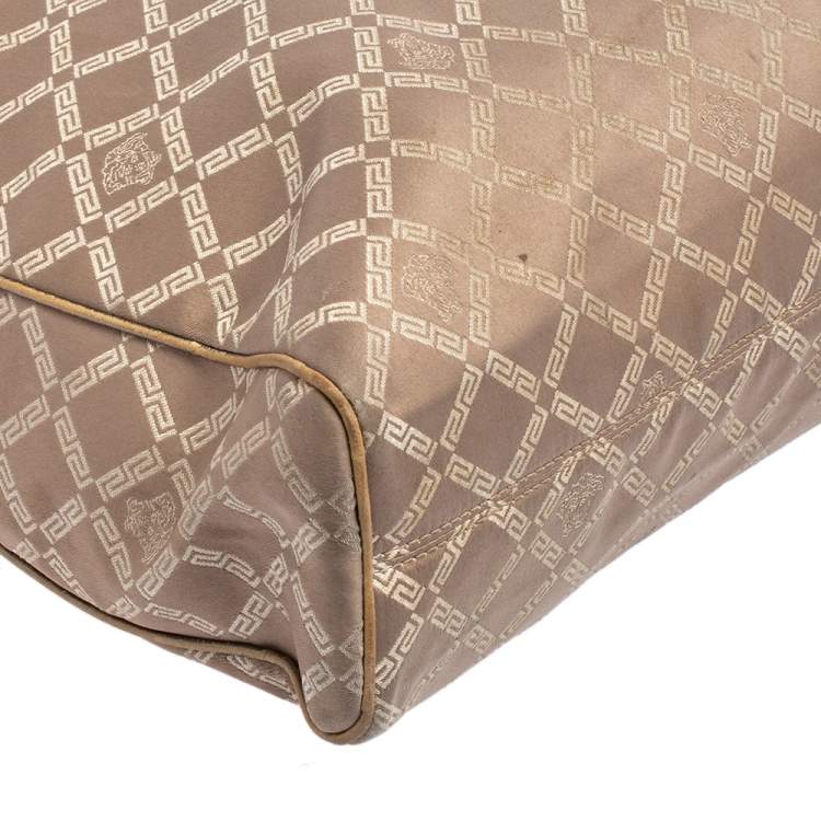 Pre Owned Versace Dark Beige Signature Fabric and Leather Chain Tote