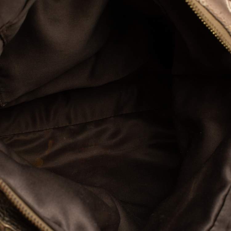 Pre Owned Versace Dark Beige Signature Fabric and Leather Chain Tote