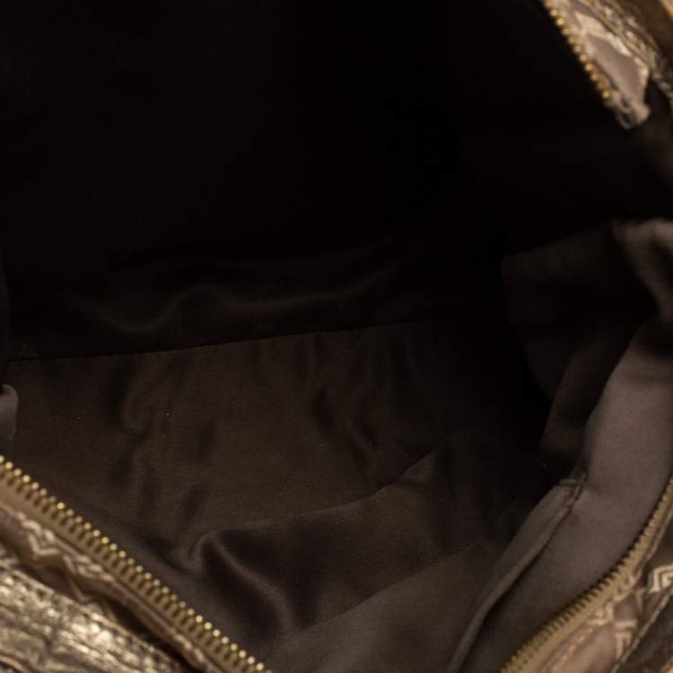 Pre Owned Versace Dark Beige Signature Fabric and Leather Chain Tote