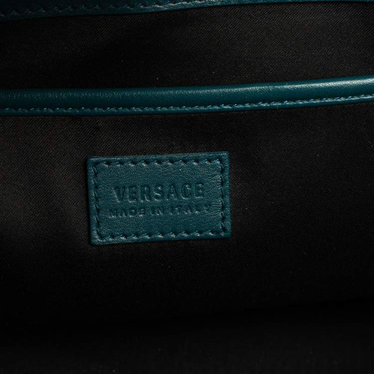 Pre Owned Versace Teal Green Leather Small Medusa Medallion Tote