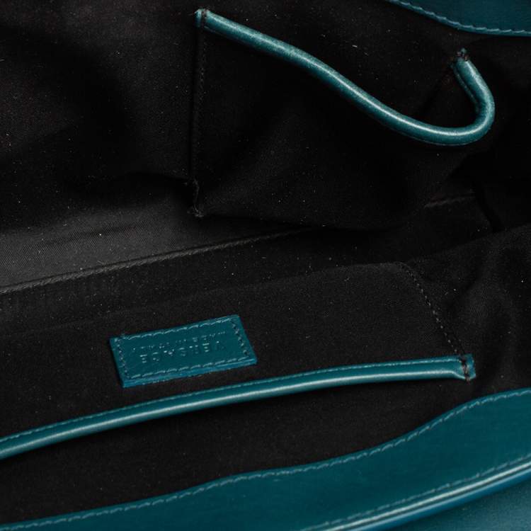 Pre Owned Versace Teal Green Leather Small Medusa Medallion Tote