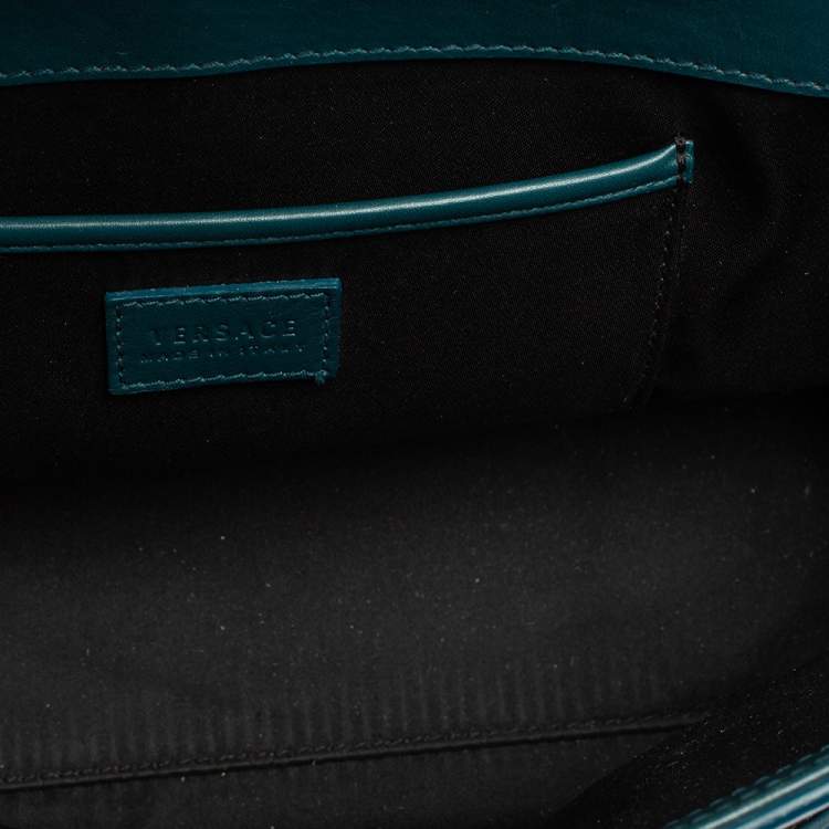 Pre Owned Versace Teal Green Leather Small Medusa Medallion Tote