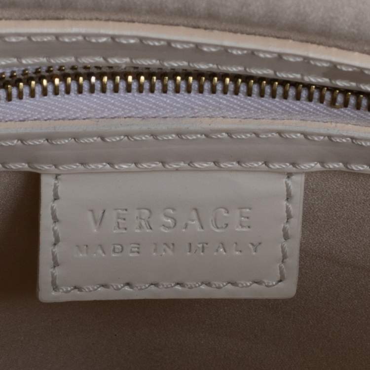 Pre Owned Versace Green/White Patent Leather And Canvas Tote