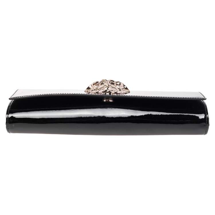 Pre Owned Versace Black Patent Leather Medusa Chain Clutch