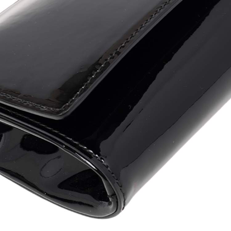 Pre Owned Versace Black Patent Leather Medusa Chain Clutch