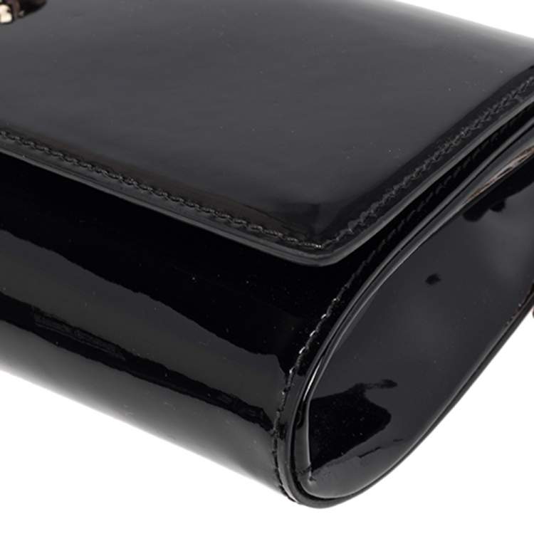 Pre Owned Versace Black Patent Leather Medusa Chain Clutch