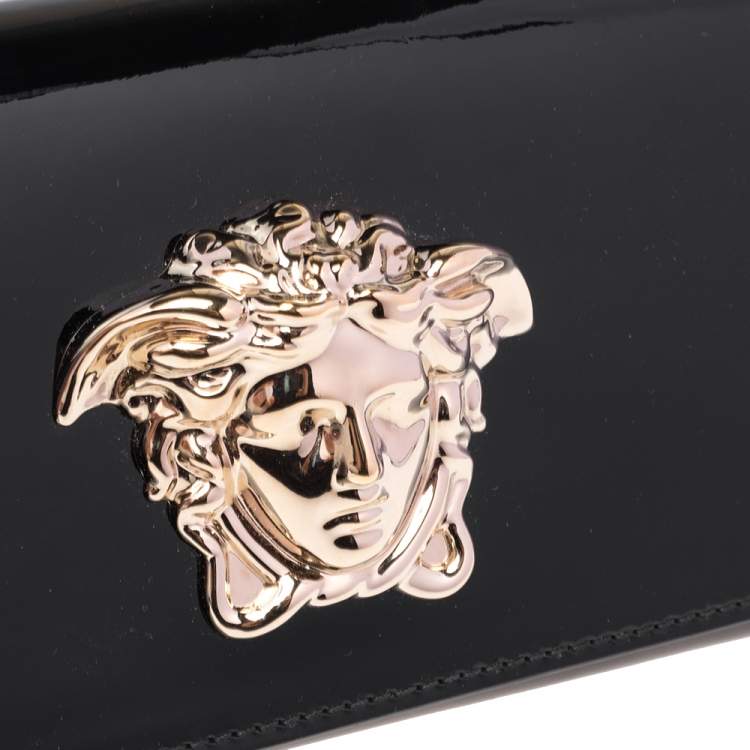 Pre Owned Versace Black Patent Leather Medusa Chain Clutch