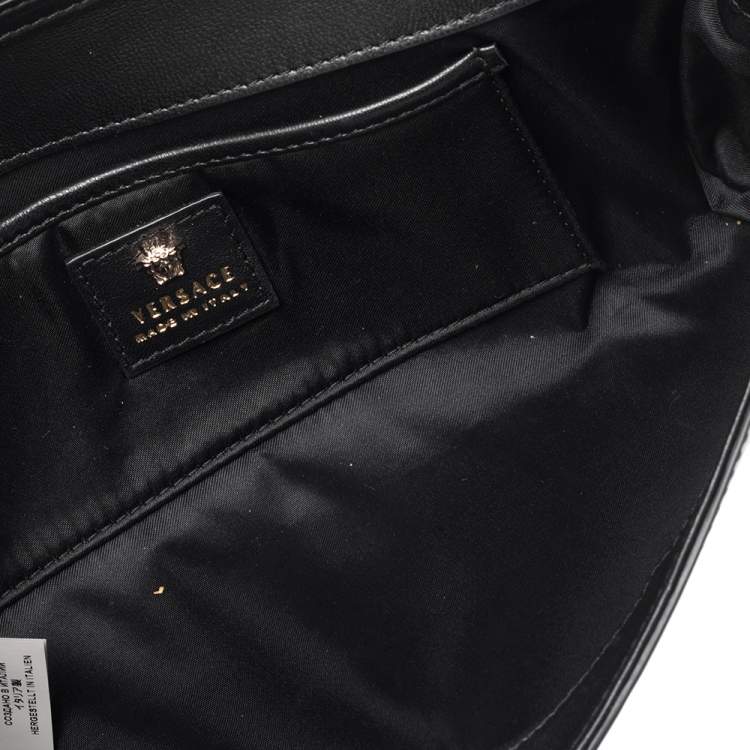 Pre Owned Versace Black Patent Leather Medusa Chain Clutch
