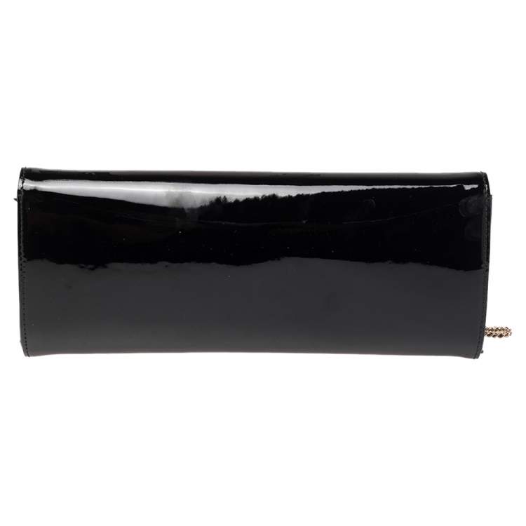 Pre Owned Versace Black Patent Leather Medusa Chain Clutch