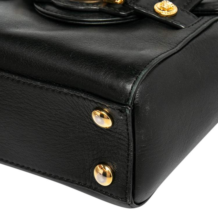 Pre Owned Versace Black Leather Mini Signature Satchel