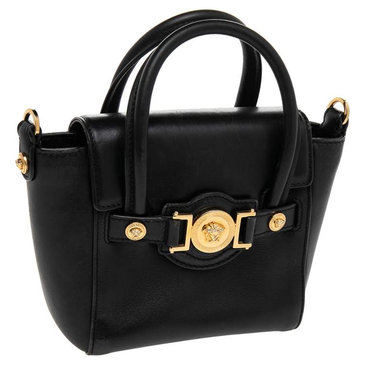 Pre Owned Versace Black Leather Mini Signature Satchel
