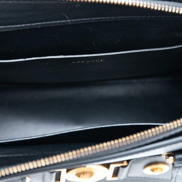 Pre Owned Versace Black Leather Medusa Embellished Tribute Tote