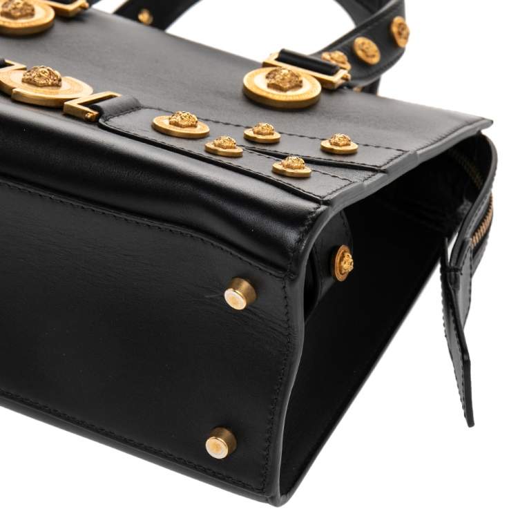 Pre Owned Versace Black Leather Medusa Embellished Tribute Tote