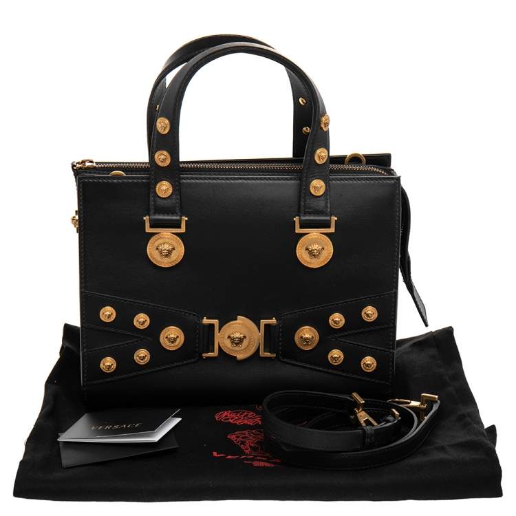 Pre Owned Versace Black Leather Medusa Embellished Tribute Tote