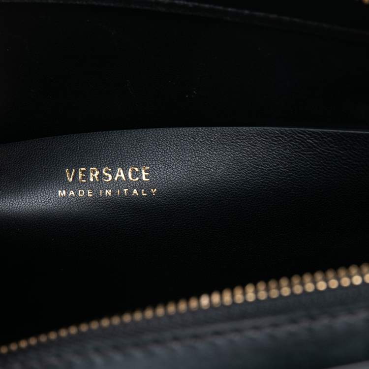 Pre Owned Versace Black Leather Medusa Embellished Tribute Tote