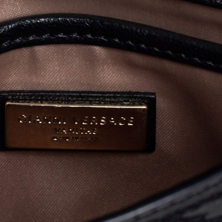 Pre Owned Versace Black Patent Leather Medusa Chain Clutch