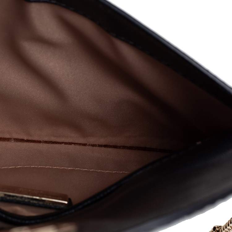 Pre Owned Versace Black Patent Leather Medusa Chain Clutch