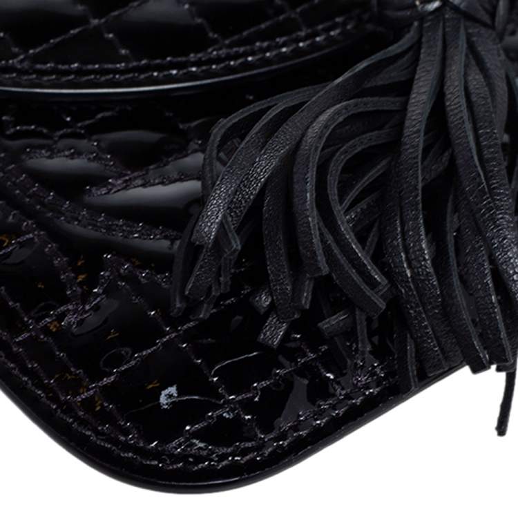 Pre Owned Versace Black Patent Leather Medusa Chain Clutch