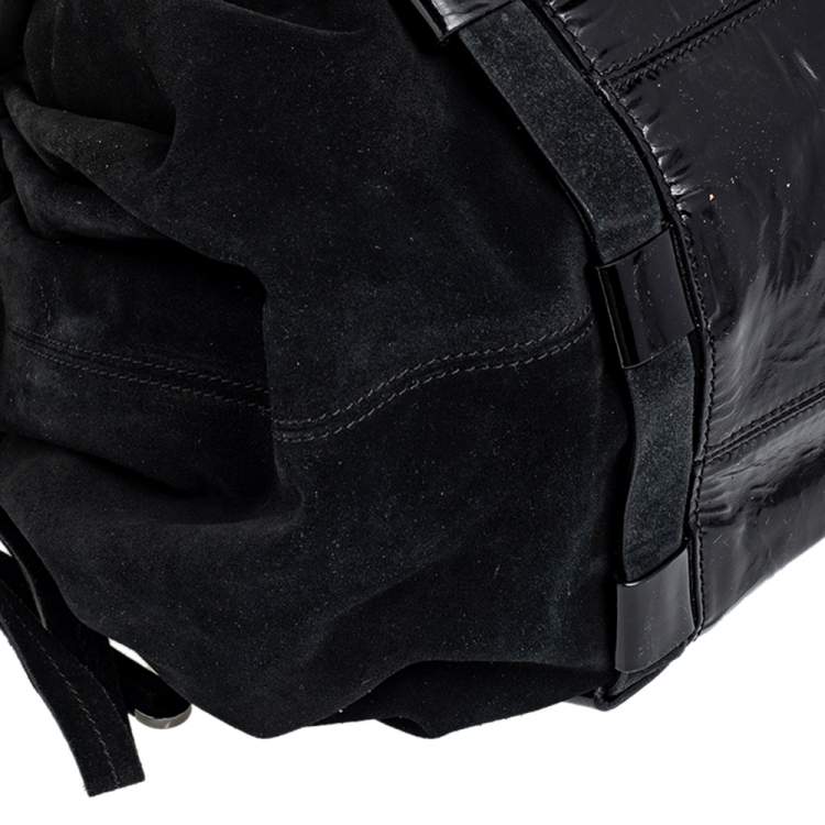 Pre Owned Versace Black Patent Leather And Suede Flap Tote