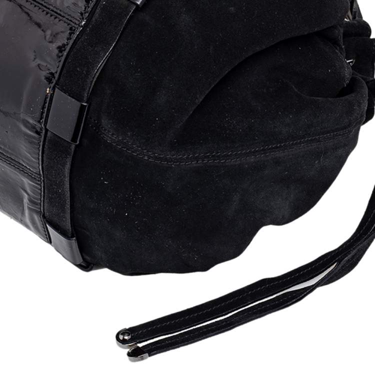 Pre Owned Versace Black Patent Leather And Suede Flap Tote