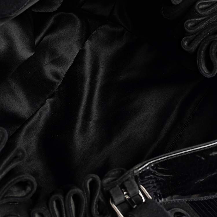 Pre Owned Versace Black Patent Leather And Suede Flap Tote