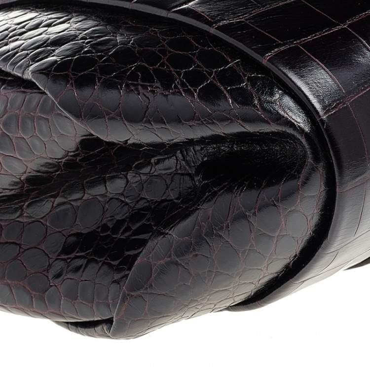 Pre Owned Versace Black Croc Embossed Leather Satchel