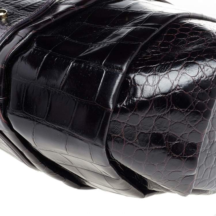 Pre Owned Versace Black Croc Embossed Leather Satchel