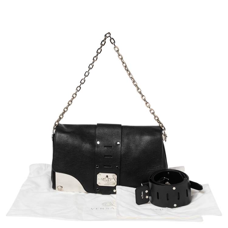 Pre Owned Versace Black Leather Stardust Shoulder Bag