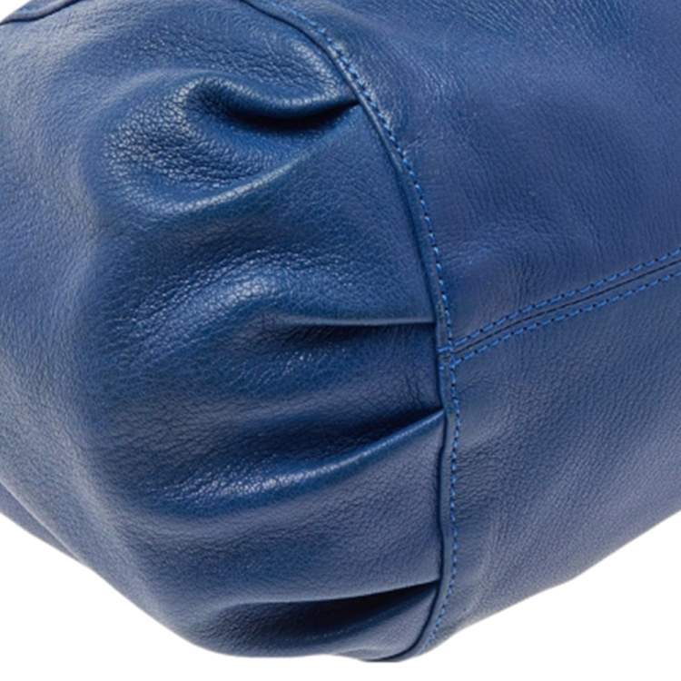 Pre Owned Versace Blue Perforated Logo Leather Chain Tote