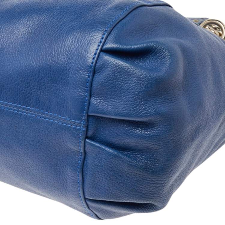 Pre Owned Versace Blue Perforated Logo Leather Chain Tote