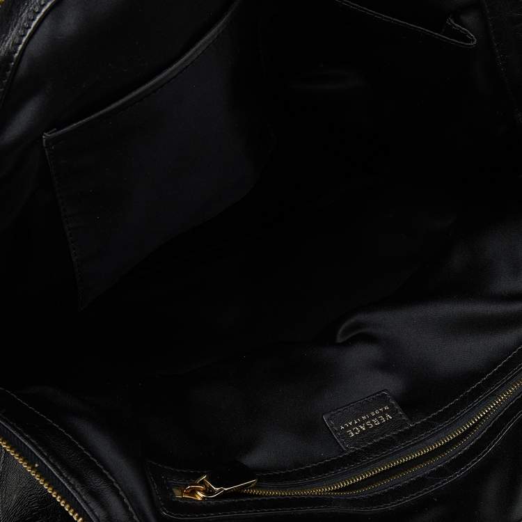 Pre Owned Versace Black Leather Zip Satchel