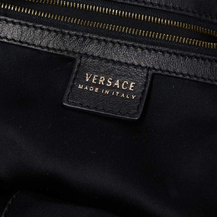 Pre Owned Versace Black Leather Zip Satchel