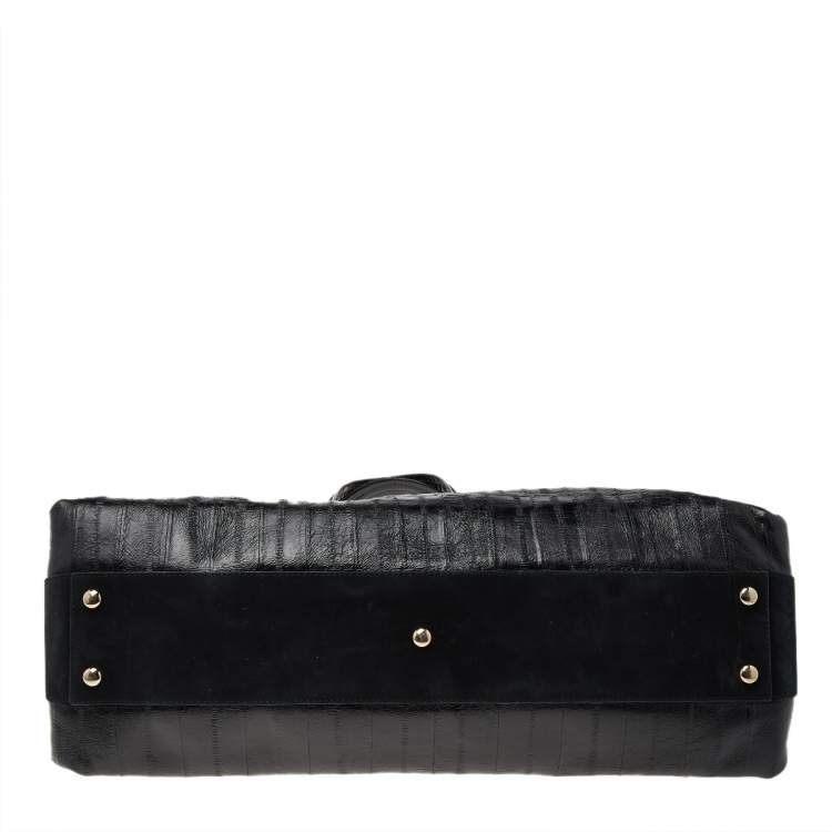 Pre Owned Versace Black Leather Zip Satchel