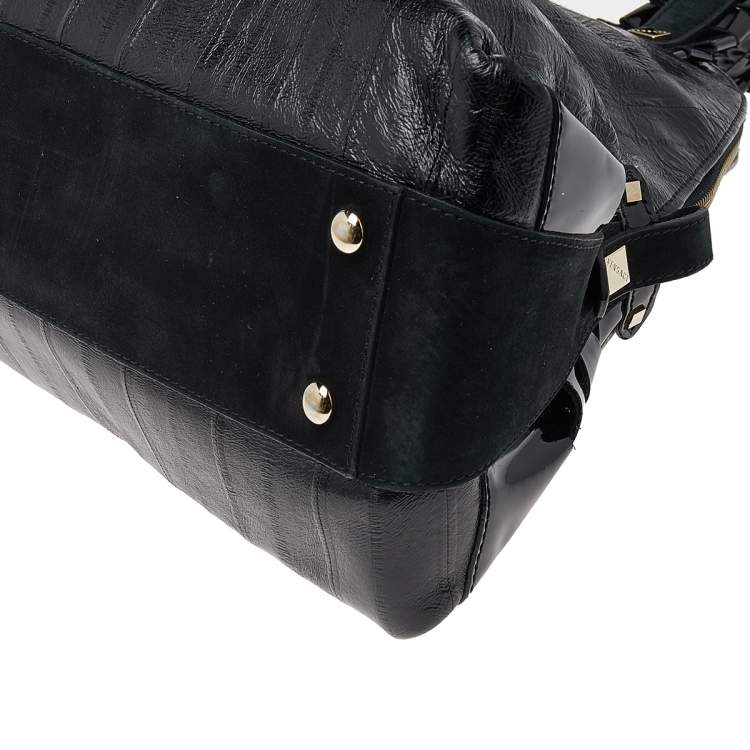 Pre Owned Versace Black Leather Zip Satchel