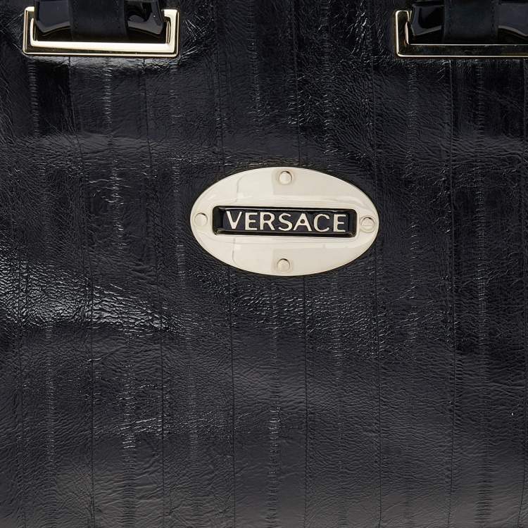 Pre Owned Versace Black Leather Zip Satchel