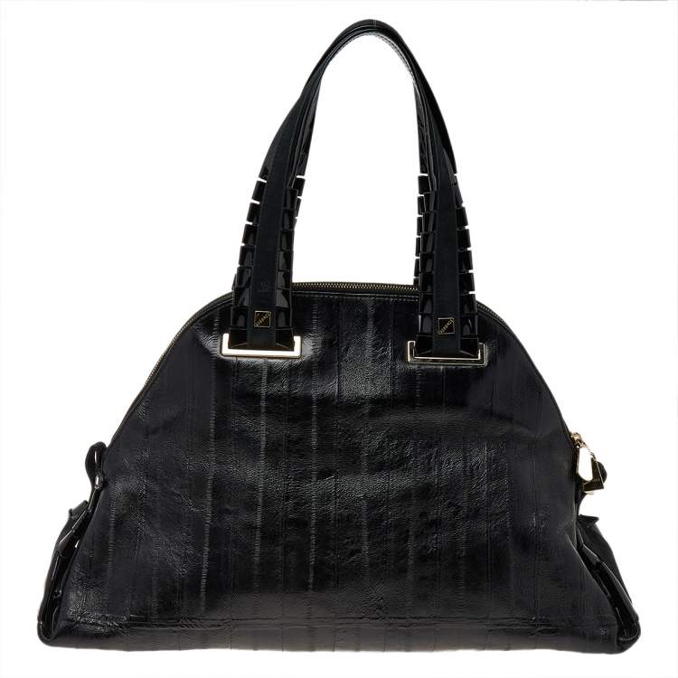 Pre Owned Versace Black Leather Zip Satchel