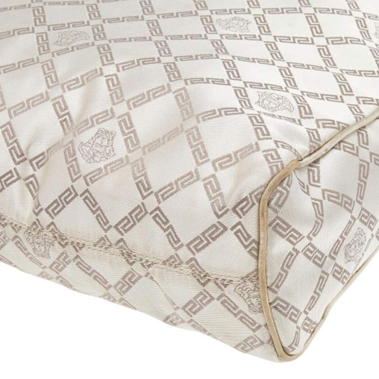 Pre Owned Versace Beige Leather And Canvas Shoulder Bag