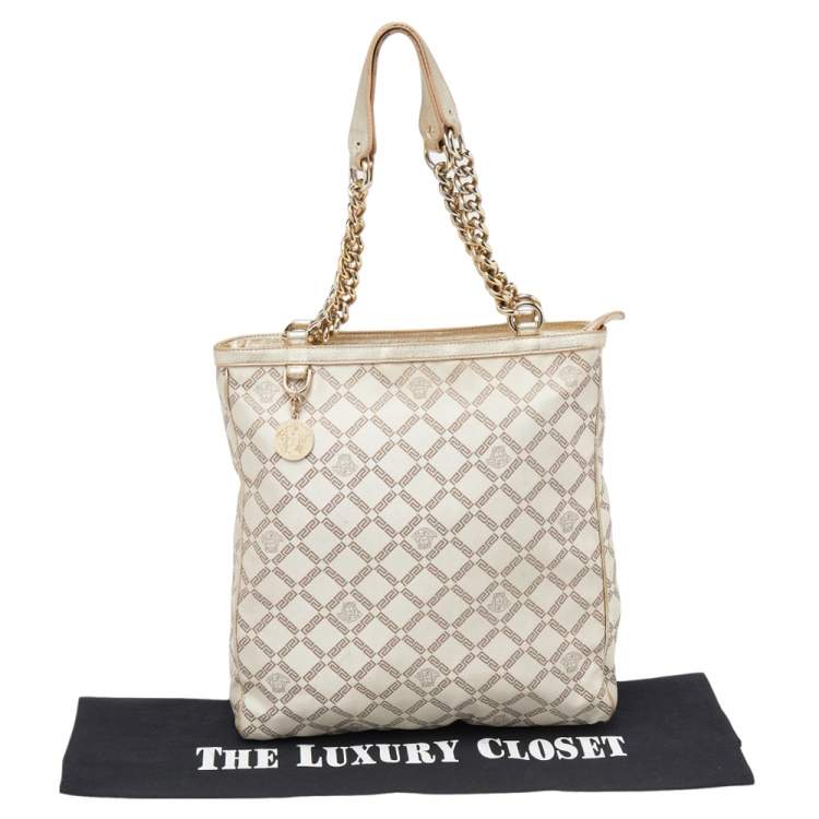 Pre Owned Versace Beige Leather And Canvas Shoulder Bag