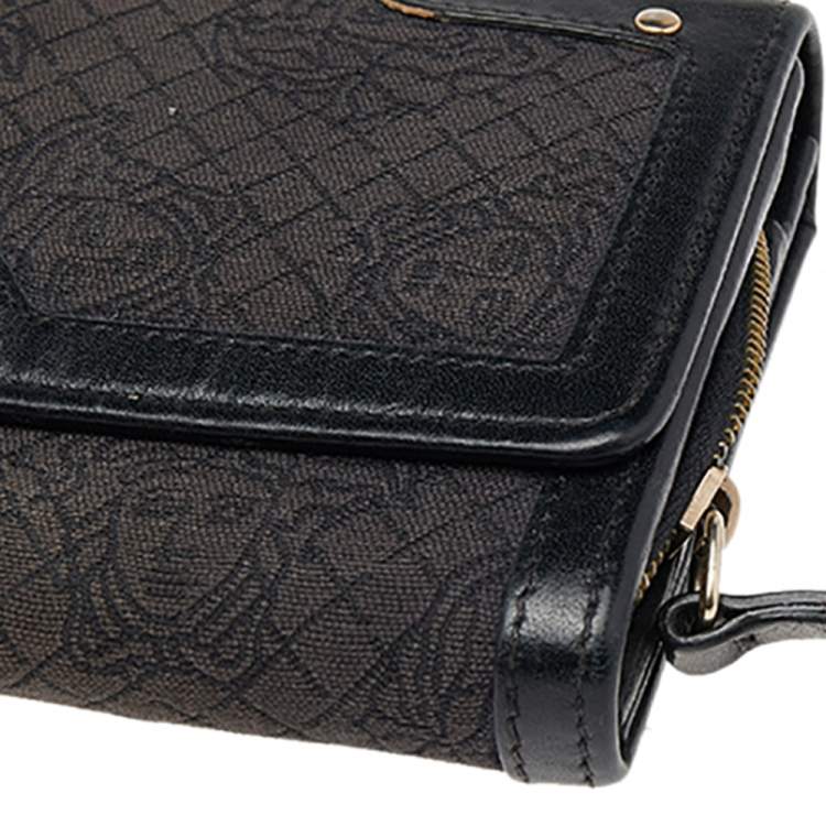 Pre Owned Versace Black Monogram Canvas and Leather Wallet on Chain