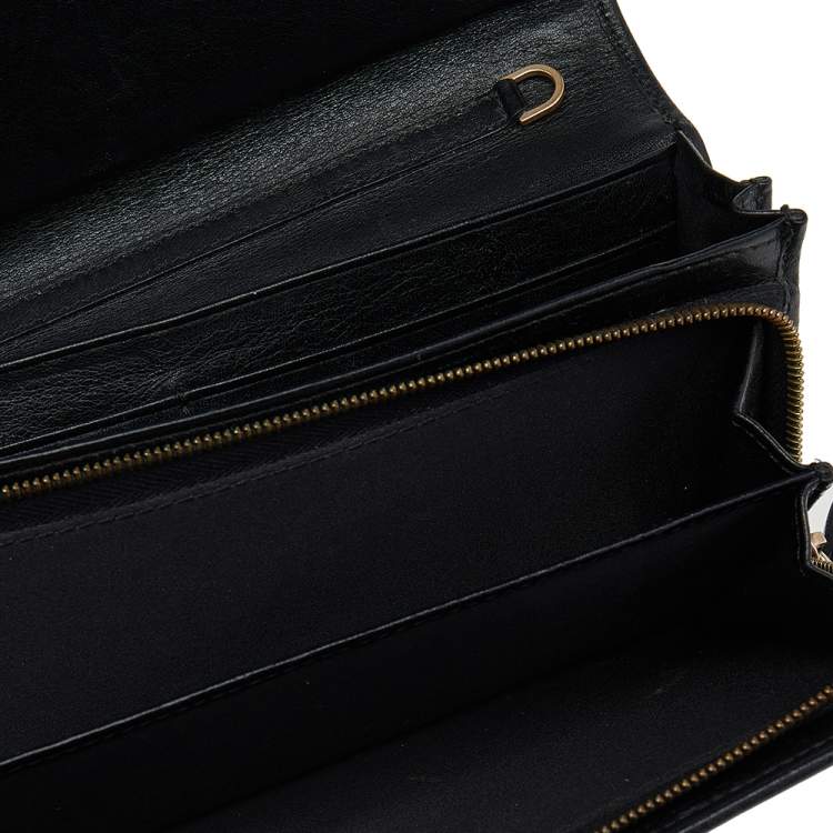Pre Owned Versace Black Monogram Canvas and Leather Wallet on Chain