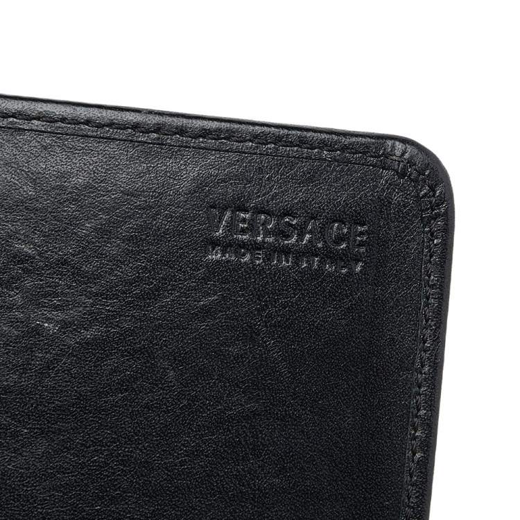Pre Owned Versace Black Monogram Canvas and Leather Wallet on Chain