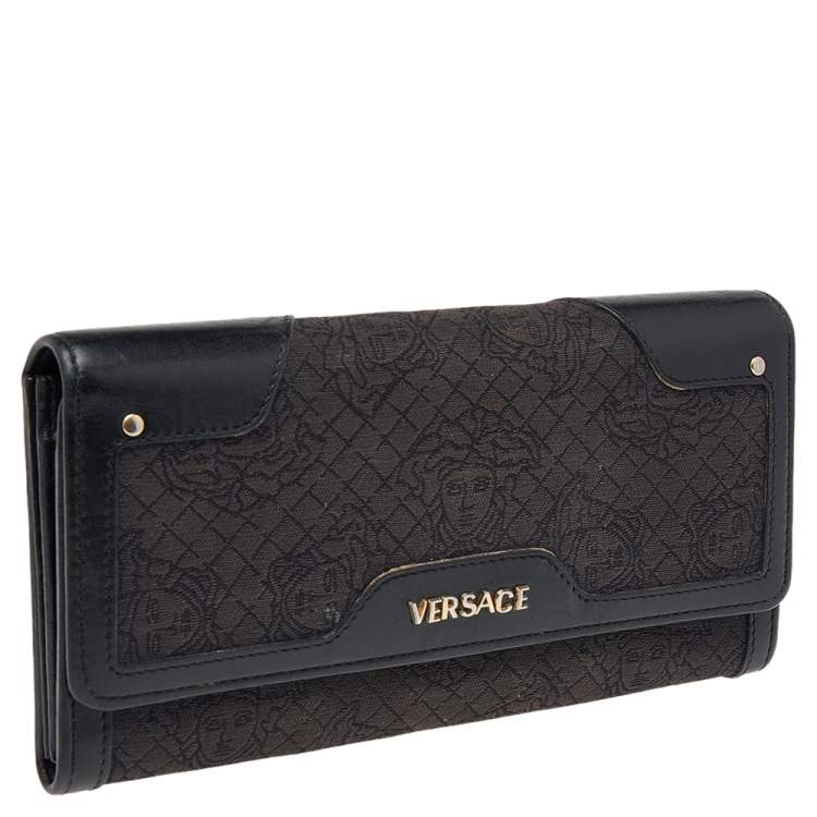 Pre Owned Versace Black Monogram Canvas and Leather Wallet on Chain