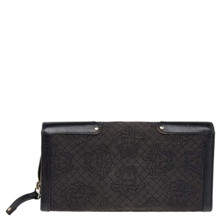 Pre Owned Versace Black Monogram Canvas and Leather Wallet on Chain
