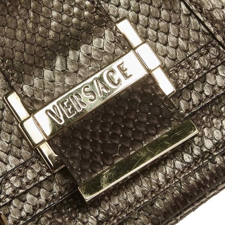 Pre Owned Versace Brown Python Small Flap Shoulder Bag