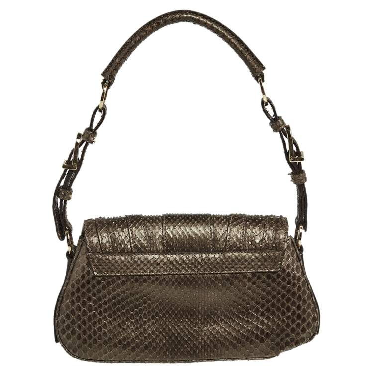 Pre Owned Versace Brown Python Small Flap Shoulder Bag