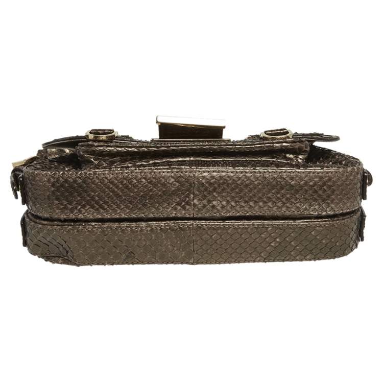 Pre Owned Versace Brown Python Small Flap Shoulder Bag