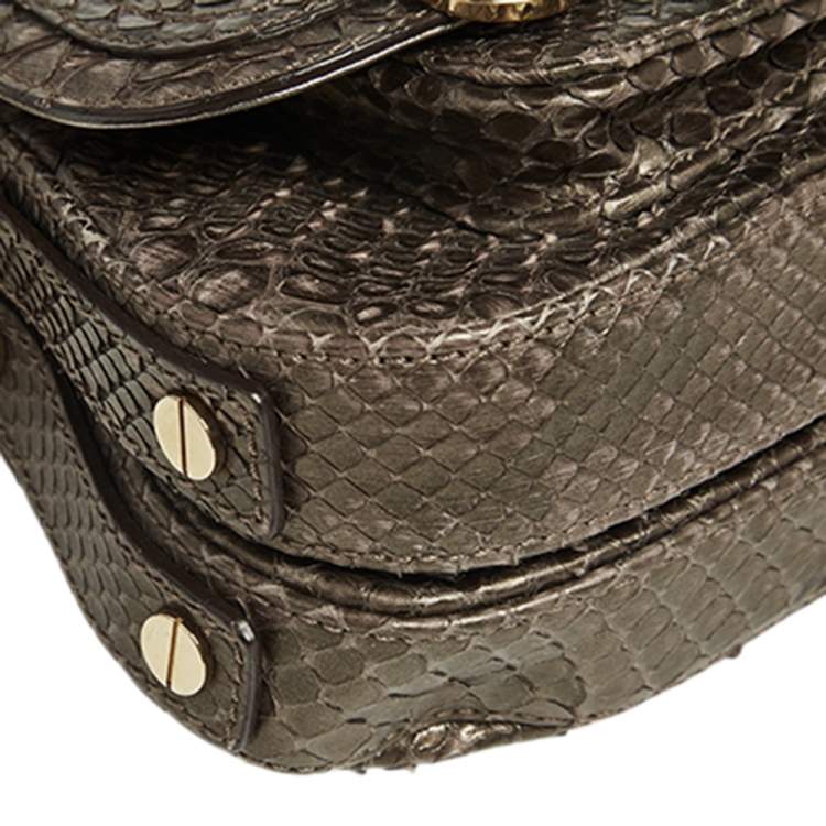 Pre Owned Versace Brown Python Small Flap Shoulder Bag