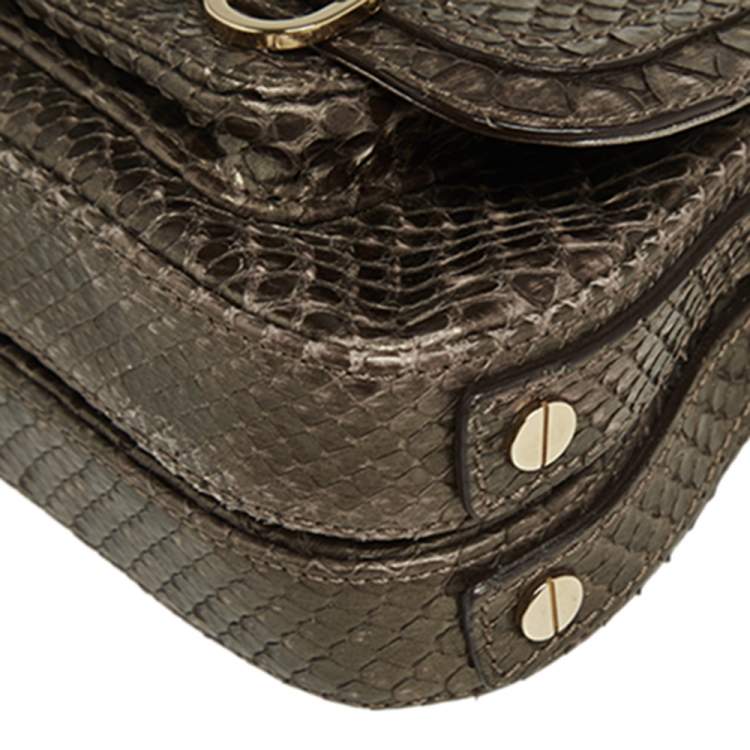 Pre Owned Versace Brown Python Small Flap Shoulder Bag